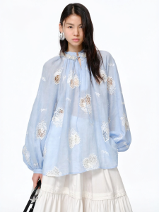 XIAOLI | Lace Embroidery V-Neck Blouse