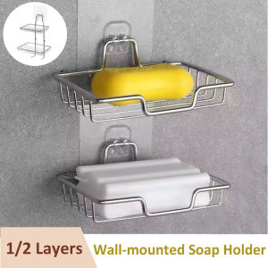 Soap Rack Wall Mounted Soap Holder Stainless Steel Soap Sponge Dish Bathroom Accessories Soap Dishes Self Adhesive