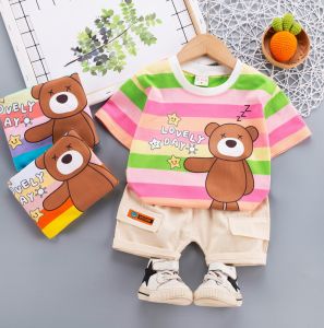 Cartoon stripe Children clothing sets for boys 0-4years lovely toddlers Child clothes printing bear baju bayi lelaki
