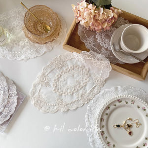 European Style Lace Cover Cloth round Hollow out Edging Jewelry Display Pad Vintage Dinner Mat Hi Colorlife Drink Cheers