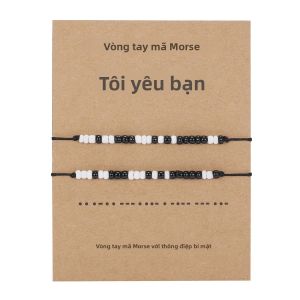 Bộ 2 Vòng Tay Mã Morse Bằng Nhựa Resin Đen Trắng Lãng Mạn Charm Anh Yêu Em Dành Cho Cặp Đôi Trang Sức Thủ Công Dành Cho Nam Nữ