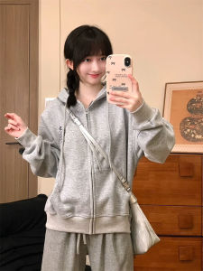 Retro Bf Style Zipper Cardigan Hoodie Womens Korean Version Letter Embroidery Long Sleeve Casual Short Coat Autumn New Arrival