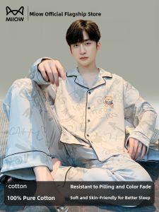 MiiOW | 100 Percent Cotton Mens Sleepwear Set for Spring and Autumn