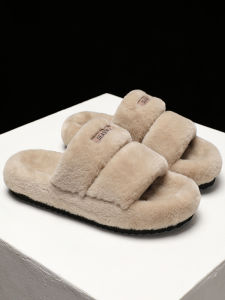 Mens Wool Fleece Slippers Thickened Soft Bottom Anti-slip Winter Warm Casual Slip-On Slippers Large Size 45 Indoor Outdoor Wear