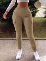 Sale! Women’s Khaki High Waist Cargo Jeans Slim Fit With Pocket Street Style Fashion. 