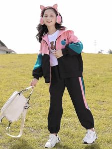 Spring Autumn Girls Jacket Set Hooded Sports Uniform Middle School Clothes Childrens Clothing Korean Style Long Sleeve Pants