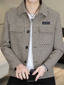 HENGYUANXIANG | Stylish Plaid Jacket Mens Casual Fashion Korean Version High End Spring Autumn Outerwear Turn-down Collar Trendy Youth Urban