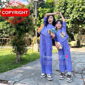 Setelan LABUBU Kargo anak perempuan 2-12 tahun Lengan 3/4 cargo bahan crincle airflow polos