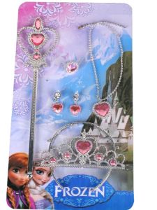 Pink Princess Crown Magic Wand Ring Baby Earring Ice Queen Hair Accessories Children Necklace Set Girls Jewelry Gift Set