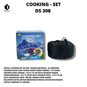 Cooking Set DS 308 - Nesting - Cooking Set Camping Outdoor - Alat Masak Camping Gunung