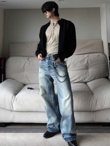 ZHUOCAN | Ice Blue American Street Style Flared Jeans