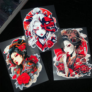 JDM Hannya Mask Beauty Samurai Reflective Motorcycle Stickers Moto Scooter Body Vinyl Decal Accessories For Kawasaki Suzuki