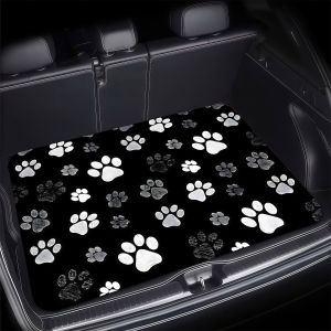 VIKAMA Dog Paw Print Trunk Mat Black White Non Slip Universal Cargo Liner Pet Lover Car Accessory