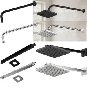 Wall Mounted Metal Black Rainfall Shower Head Extension Arm Stainless Steel Square/Round Pipe 30/40cm for Fixed Showerhead 