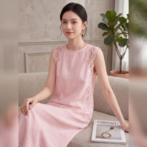DANTING | Sleeveless Waist Cinching Lace Designed French Style Dress