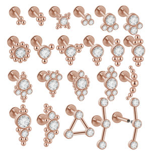 1pcs Surgical Steel Rose Gold Earring Zircon Labret Lip Bar Ring Ear Cartilage Tragus Helix Lobe Studs Body Piercing Jewelry