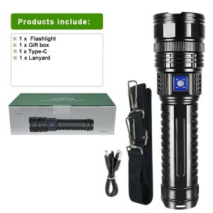 200000000LM Most Powerful LED Flashlight 1500W Rechargeable Flashlights Zoomable Tactical Torch Long Range 6000m Outdoor Lantern