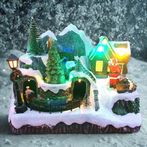 CHRISTMAS VILLE WITH ROTATING SANTA CLAUSTRAIN AND TREE DIAPLAY
