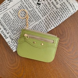 กระเป๋าใส่บัตรแบบบางหรูหราสไตล์เกาหลีสำหรับผู้หญิง กระเป๋าใส่เหรียญลายมะพร้าว กระเป๋าใส่บัตรแบบพกพาสะดวก กระเป๋าใส่บัตรแบบมีซิป