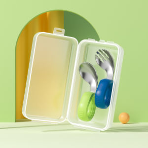 Stainless Steel Baby Spoon Fork Set for 1-2 Year Old Children Self Feeding Utensils Baby Cutlery Silicone Handle Toddler Dinnerware