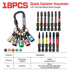 Geinxurn 1/4" Hex Quick Release Bit Holder Portable Keychain Bit Adapter Set for DIY Repair Tools