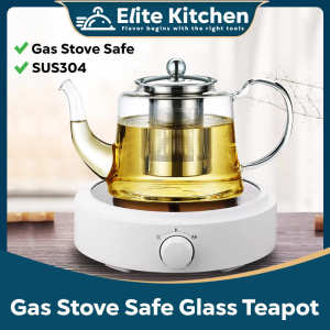 Elite Kitchen - Premium Borosilicate Clear Glass Teapot Boiling Heat Resistant Tea Pot Gas Stove Direct Safe