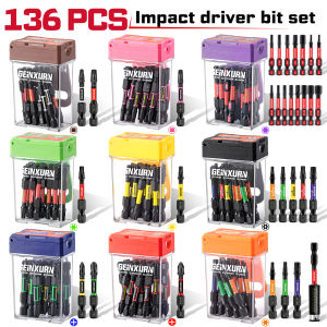 Geinxurn136PCS Impact Driver Bit Set Multi‑Color Coded High Hardness Steel With Retractable Hook Storage Box