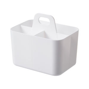 3-Compartment Desktop Storage Box with Handle Portable Makeup Caddy Organizer for Countertop Skincare Office Stationery Bin