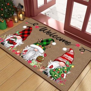 VIKAMA Xmas Gnome Welcome Doormat Non-Slip Indoor Outdoor Entrance Rug Kitchen Bedroom Christmas Holiday Home Decor