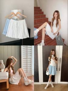 christine sheii | Chân Váy A-Line Ngắn Giảm Cân 3D Nếp Ly Dây Kim Loại Nhớ Hình