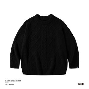 PSO Brand Mens And Womens Thickened Woolen Sweater Pure Color Knitted Long Sleeve round Neck Pullover for Autumn Winter