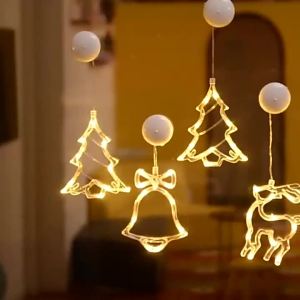 Battery Powered Christmas LED Hanging Snowflake Santa Window Ornaments Lights for Home Xmas Navidad New Year Holiday Party Decor