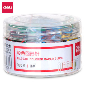 Deli 0038 Paper Clips Metal U-Shaped Office Supplies Document Organizer Creative Cute Colorful 30mm Barrel Bookmarks 160pcs/Box