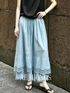 AEJUONOS | Lace Trimmed Summer Stretch Waist Casual Pant Skirt