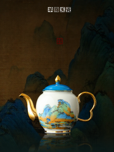 JIXIANSHENG | Enamel Handcrafted Landscape Painting Teapot