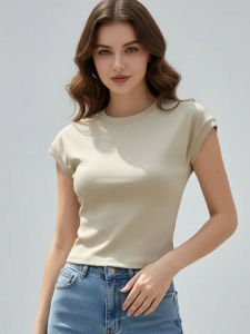 AOSSVIAO 2026 Harajuku Crew Neck Women T Shirt Short Sleeve Cotton Slim Solid Fashion Tee Summer Womens Tops Clothing