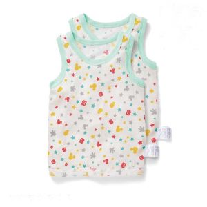 Pure Cotton Summer Vest for Babies No Sleeve Cartoon Print Mesh Knitted Baby Clothes Toddler Kids Clothing round Neck Vest