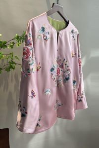 Spring 2025 Womens Pink Embroidered Acetate Jacket Heavy Work New Chinese Style Retro Top Fashionable Ethnic Chinese Costume