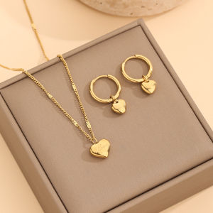 BESFOME Stainless Steel Heart Love Necklace Drop Earrings Set Stylish High Quality Gold Earrings Jewelry Waterproof Gold Hoop Earrings