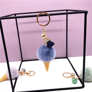 Girl Heart Ice Cream Keychain Cute Cartoon Pompons Handbag Pendant Car Key Chain Creative Gift