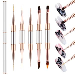 5Pcs Nail Art Brushes Set Double-Ended Professional Gel Polish Nail Art Design Painting Tools for Nail Salon Home DIY