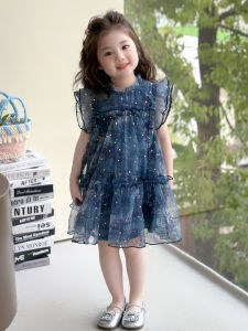Summer Princess Dress for Girls Baby Clothes Korean Style Floral Print Half Sleeve Midi Skirt Moisture Wicking Machine Washable