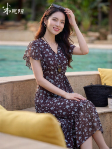 Misoshine | French V-Neck Floral Summer Dress Slim Waist Ruffled Elegant Midi Length