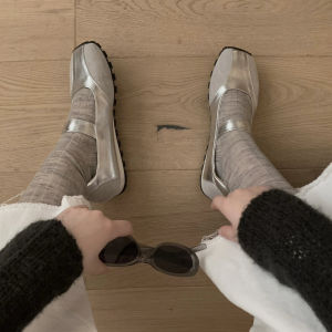 Silver Leather Version Korean Style Spring New Womens Flat Shoes Buckle Slip-On round Toe Low Heel Fashion Single Shoes