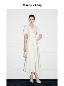 Luxury V-Neck Twisted Dress Womens Elegant High-Quality Gown