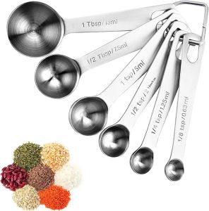 6 ชิ้นสแตนเลสเกรดอาหารช้อนวัดชุดการวัดที่แม่นยําสําหรับน้ําตาลกาแฟเครื่องเทศเบเกอรี่เครื่องมือห้องครัวอุปกรณ์เสริม