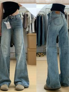 กางเกงยีนส์ทรงหลวมเอวต่ำสไตล์อเมริกันย้อนยุคสำหรับผู้หญิง กางเกงขายาวทรงตรงทรงหลวมสำหรับฤดูใบไม้ผลิ 2025