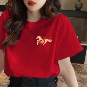 SUSHOUWANGE | Red Cotton Short Sleeve Loose Large Size T-Shirt