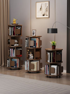 Solid Wood Rotating Bookshelf Space Childrens Picture Book Reading Storage Rack Simple Small Bookcase Living Room Floor-standing Shelf