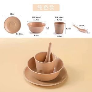 Eco-Friendly Thickened Rice Hull Dining Set Individually Packaged Four-Piece Set for Business And Home High End Disposable Tableware